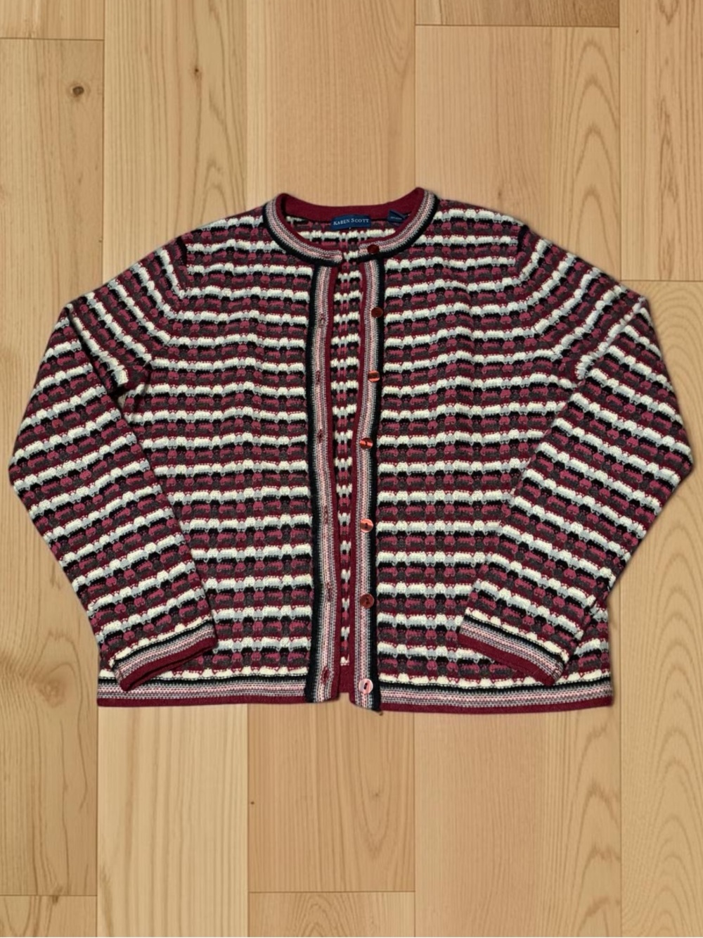 Karen Scott 100% Lambswool Cardigan Women S Fair Isle Nordic Button Sweater